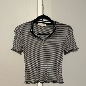Project Social T Striped Polo Crop Top